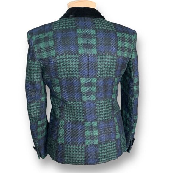 Vintage J. McLaughlin Blazer Jacket Hourglass Patchwork Green Plaid Velvet 10 - Picture 5 of 9